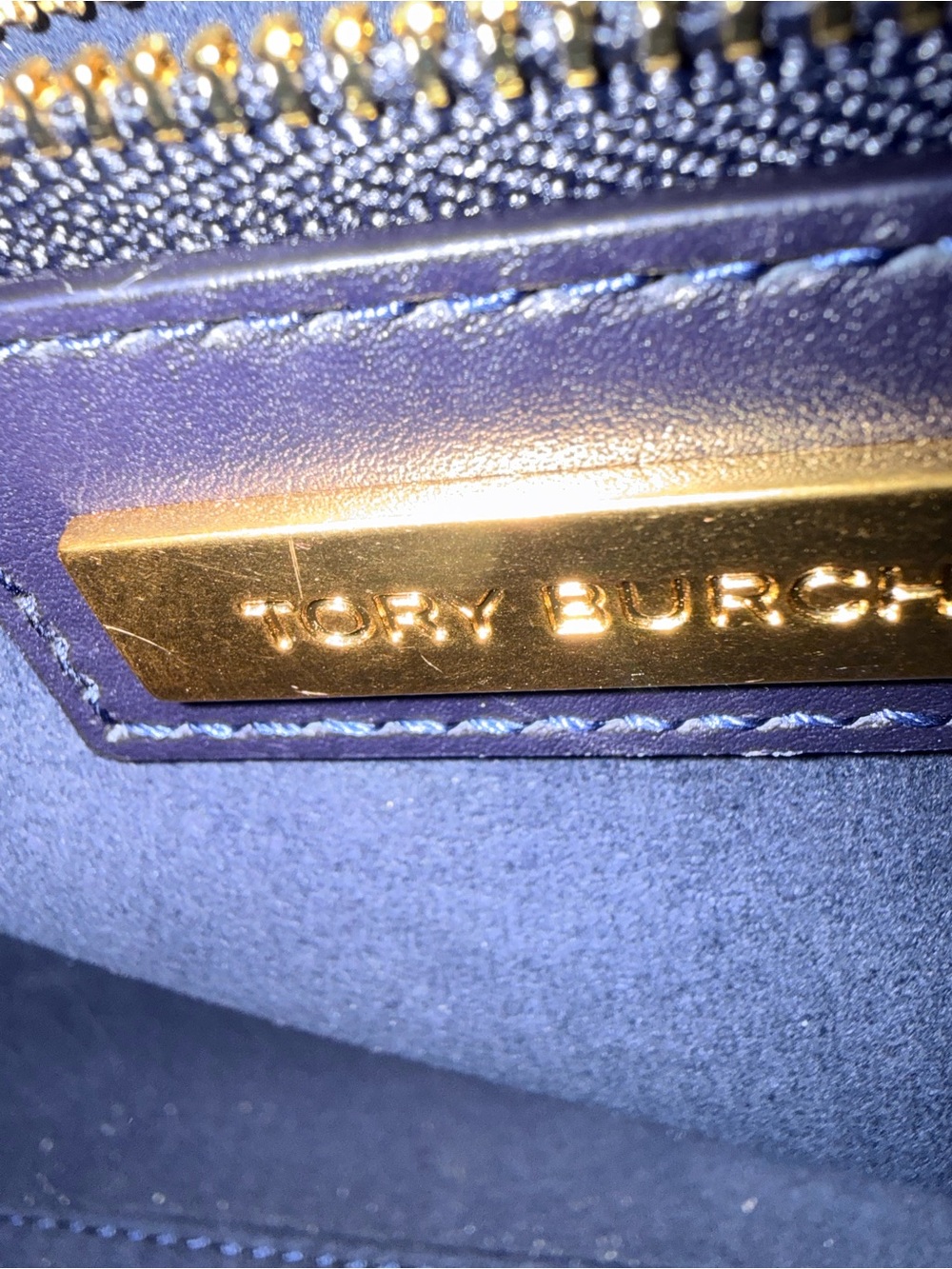 Authentic Tory Burch T Logo Navy and Cream Canvas Satchel with strap. Medium - Picture 9 of 14